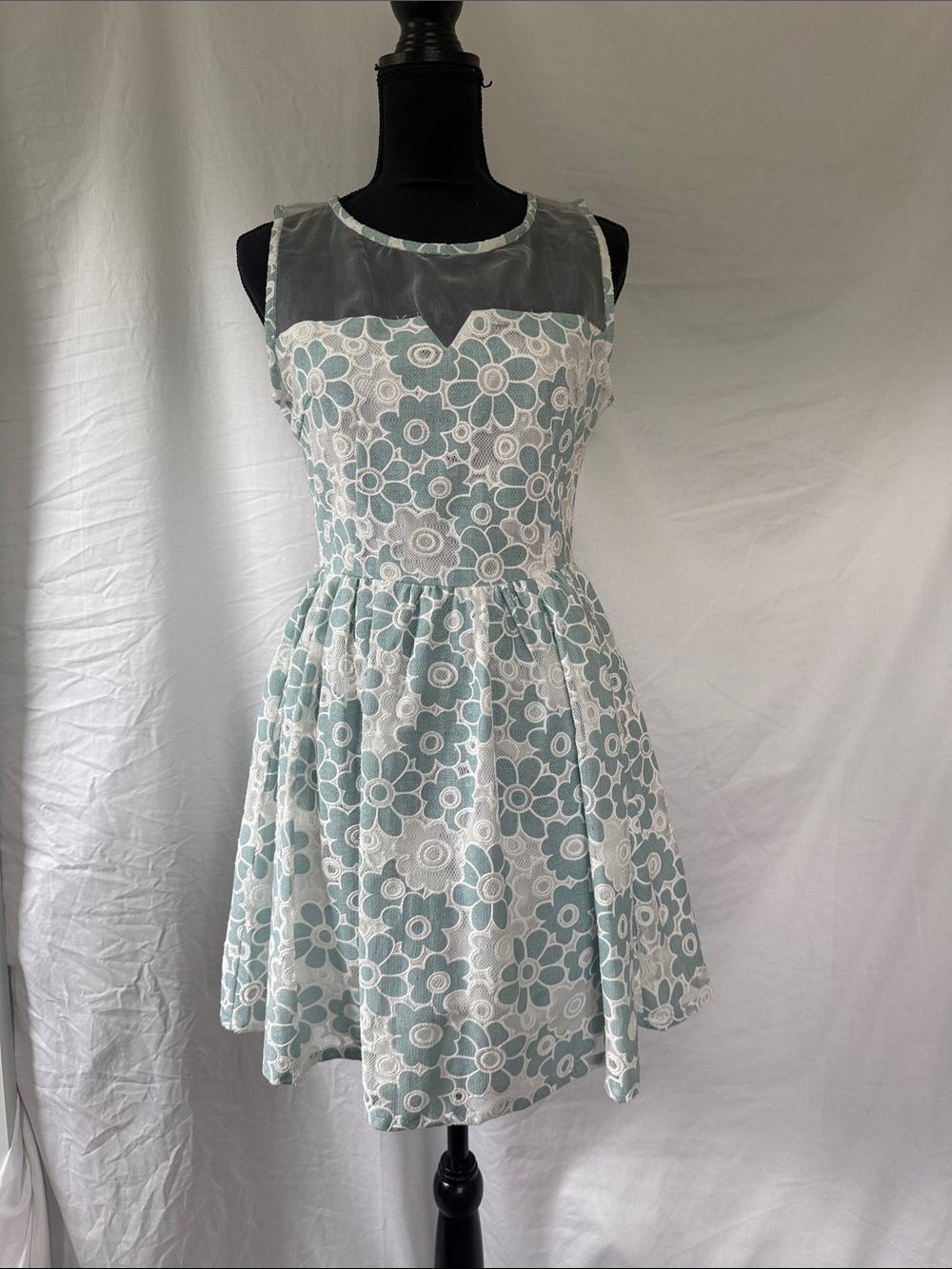 “Vintage” Floral Dress w/ Sheer Neckline